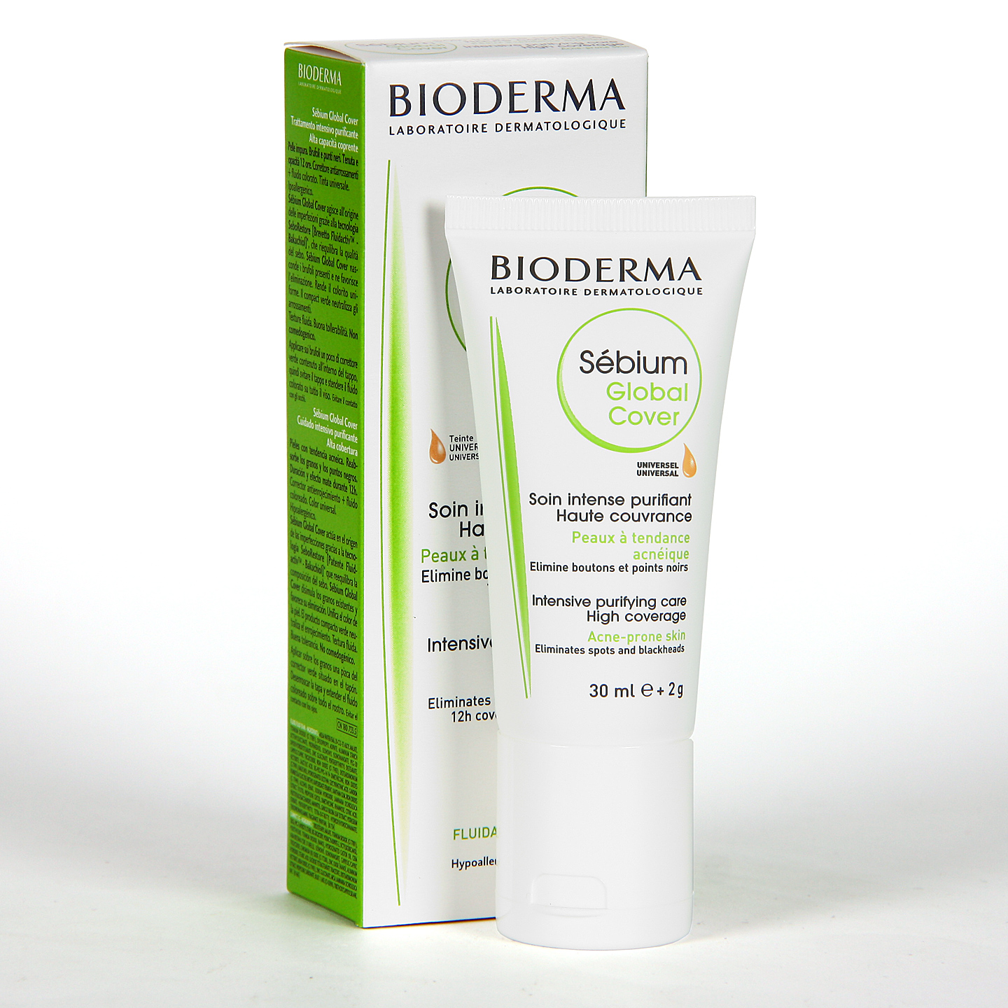Cuidado facial para prevenir y eliminar el acné facial. Cubre las marcas faciales con su efecto maquillaje Sebium Global Cover de Bioderma